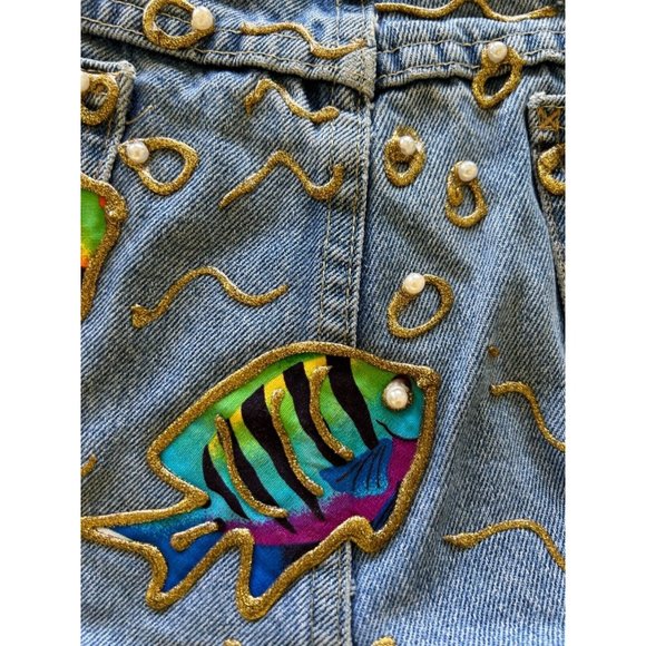 Lee Jeans Up Cycled Boho Purse Pearl Studs Gold Trim Fish Pockets Catch Closure - Picture 9 of 13